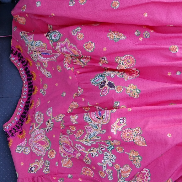 Anthropologie Raquel Long Sleeve Beaded Embroidered Mini Wrap Dress Pink M - Picture 12 of 17